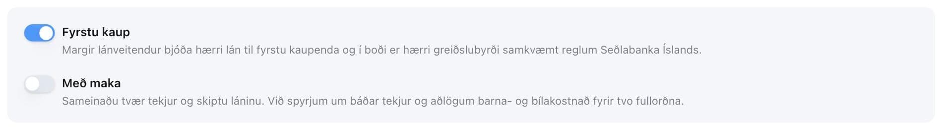 Stillingin Fyrstu kaup er kveikt í fyrsta skrefi bestunarinnar, við hlið stillingarinnar Með maka.